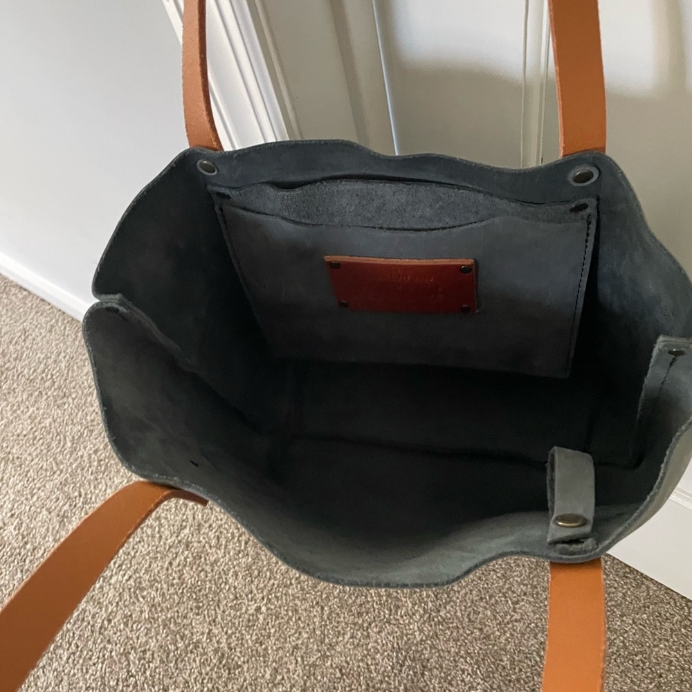 Portland Leather Gray Tote with Brown Leather Straps - Picture 2 of 8